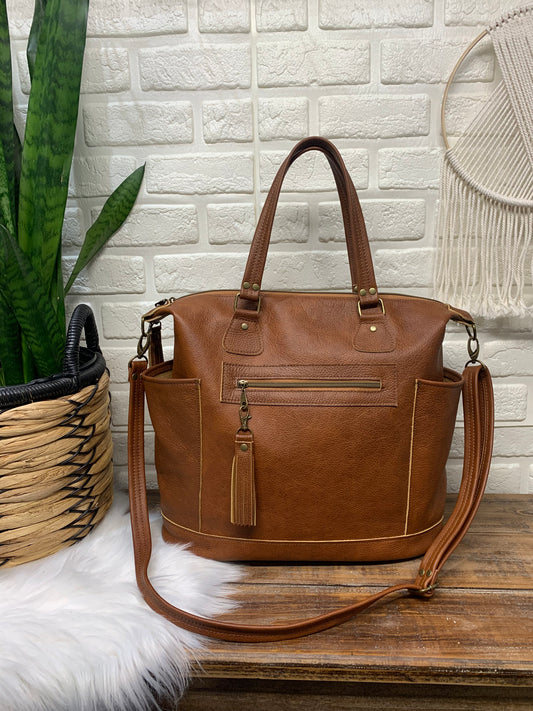 Custom Day bag in all leather, convertible strap, shoulder, crossbody, backpack