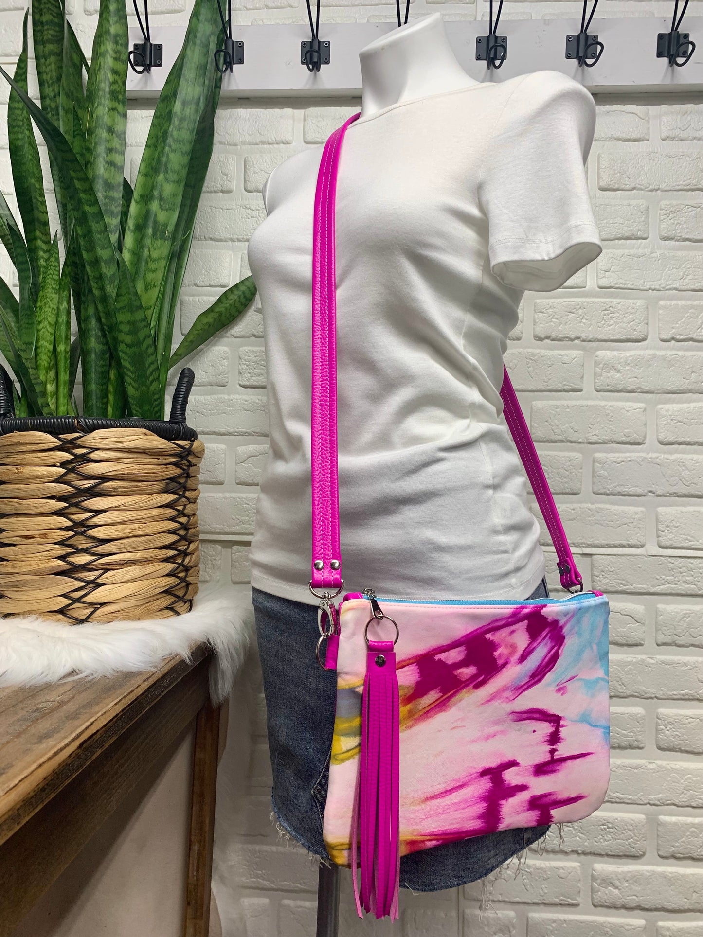 XL Clutch Tie dye lamb skin and Dream pink cowhide genuine leather, crossbody