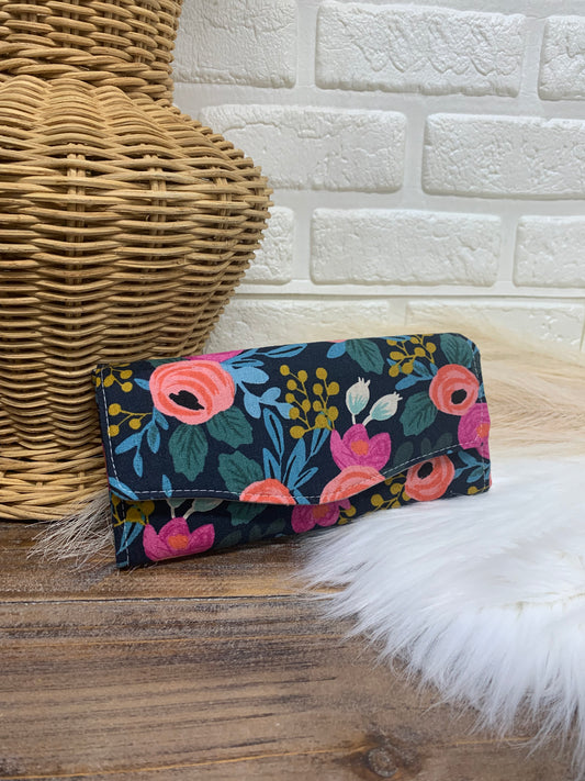 Rosa Navy Floral clutch wallet, necessary clutch wallet