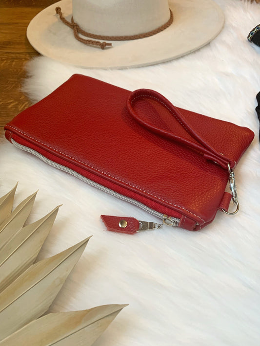 Red leather clutch wallet