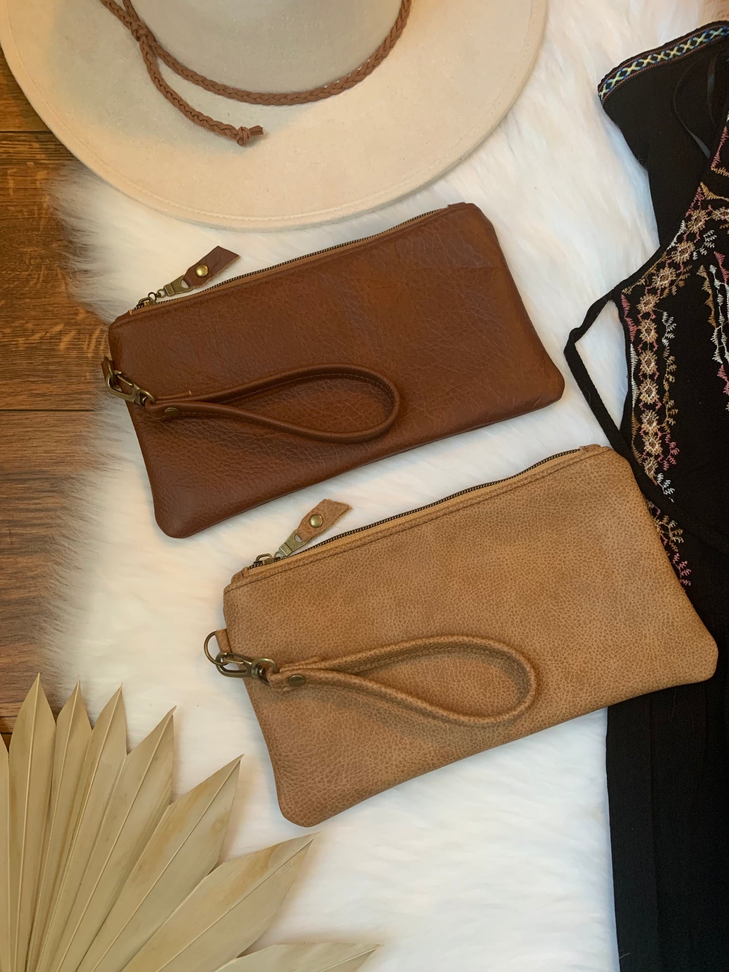 Spice Brown Leather clutch wristlet wallet